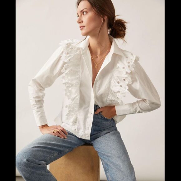 Anthropologie Magali Pascal Eyelet Ruffled Button Down Blouse NWT - Picture 1 of 9
